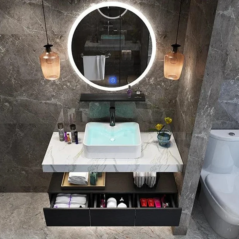 Display Wall-mounted Bathroom Cabinet Artificial Ceramic Top Sink Smart Mirror Toilet Washbasin Postmodern Black Vanity
Display Wall-mounted Bathroom Cabinet Artificial Ceramic Top Sink Smart Mirror Toilet Washbasin Postmodern Black Vanity