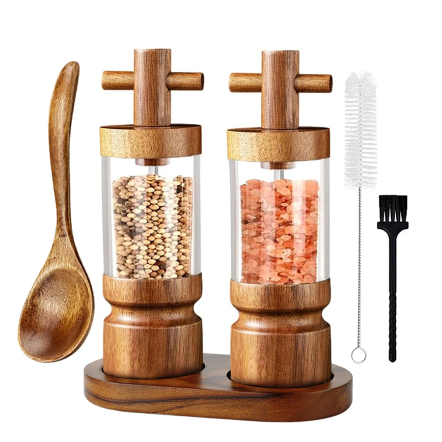 Salt and Pepper Grinder Set Natural acacia Wood Salt Pepper Mill Manual Abrader Refillable Adjustable Coarseness
Salt and Pepper Grinder Set Natural acacia Wood Salt Pepper Mill Manual Abrader Refillable Adjustable Coarseness