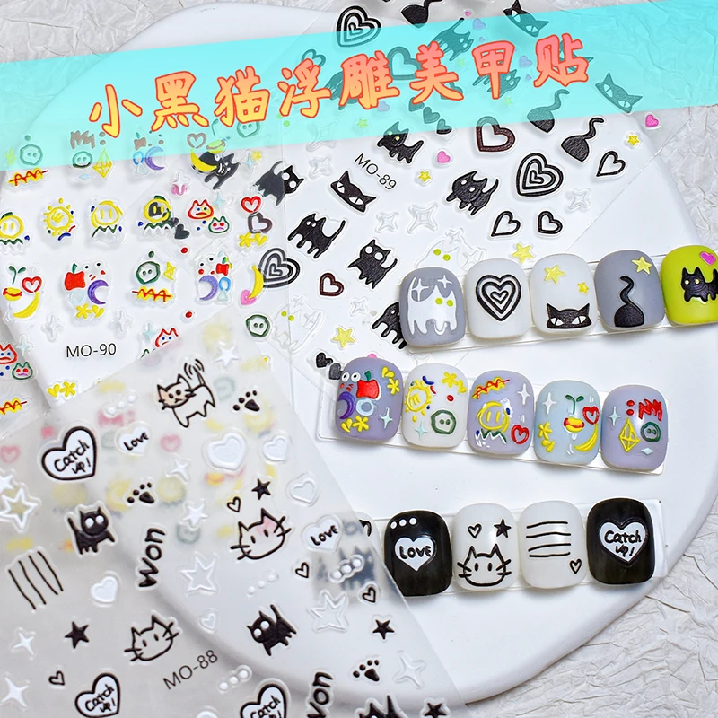 Embossed Nail Sticker Cute Cats White Stars Black Heart Yellow Moon Decal Stickers Nail Art DIY Decoration Manicure Supplies
Embossed Nail Sticker Cute Cats White Stars Black Heart Yellow Moon Decal Stickers Nail Art DIY Decoration Manicure Supplies