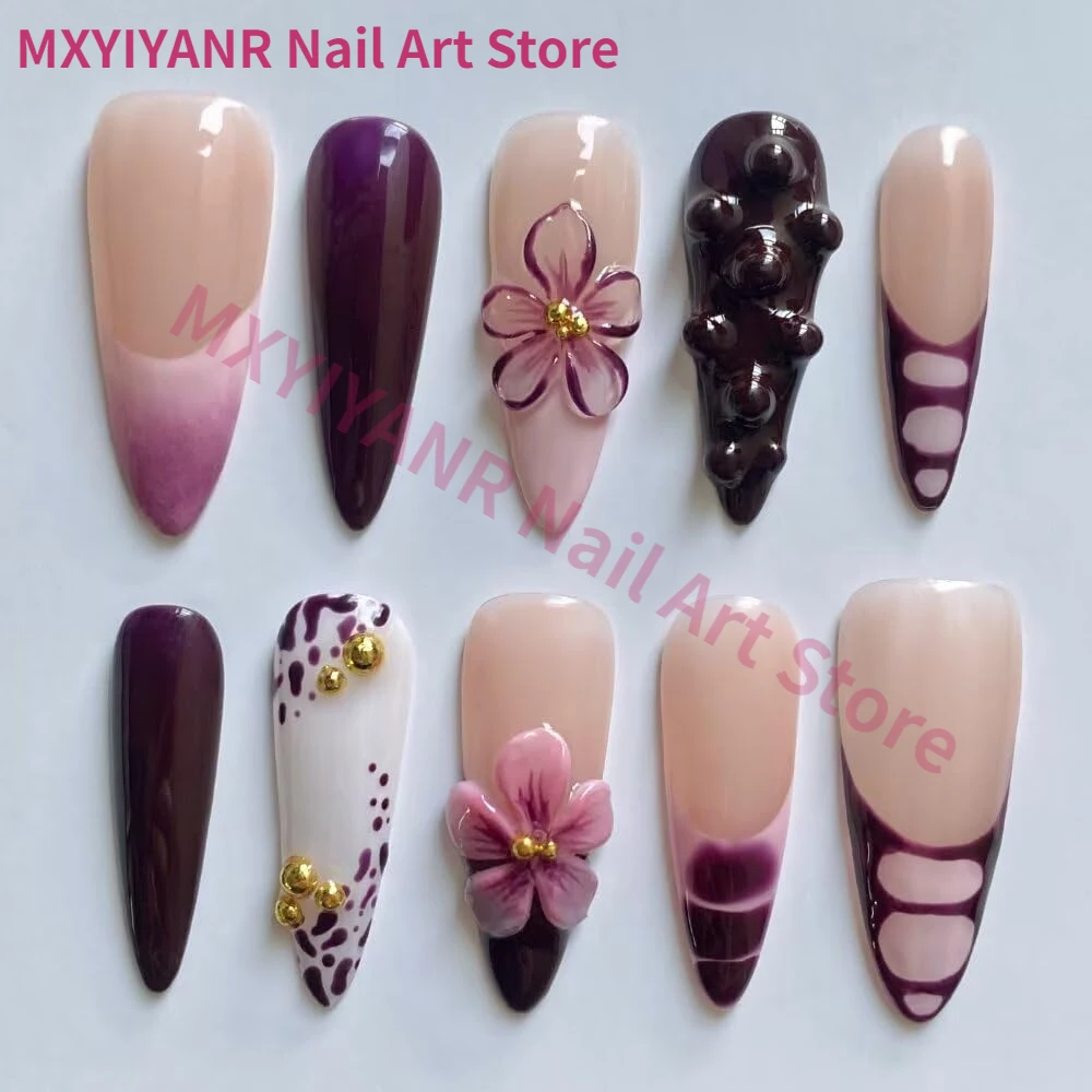 2025 Trendy Handmade Long Stiletto Press On Nails 10Pcs 3D Purple Flower Design False Nails with Adhesive Glue & Nail File Set
2025 Trendy Handmade Long Stiletto Press On Nails 10Pcs 3D Purple Flower Design False Nails with Adhesive Glue & Nail File Set