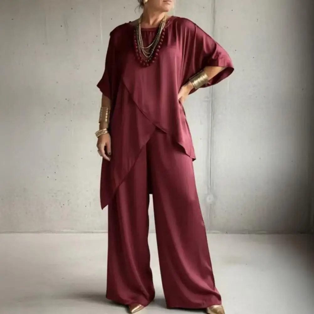 Women's 2 Piece Satin Outfits Half Sleeve Asymmetrical Hem Top Wide Leg Pants Sets Spring Summer Loose Loungewear Set
Women's 2 Piece Satin Outfits Half Sleeve Asymmetrical Hem Top Wide Leg Pants Sets Spring Summer Loose Loungewear Set