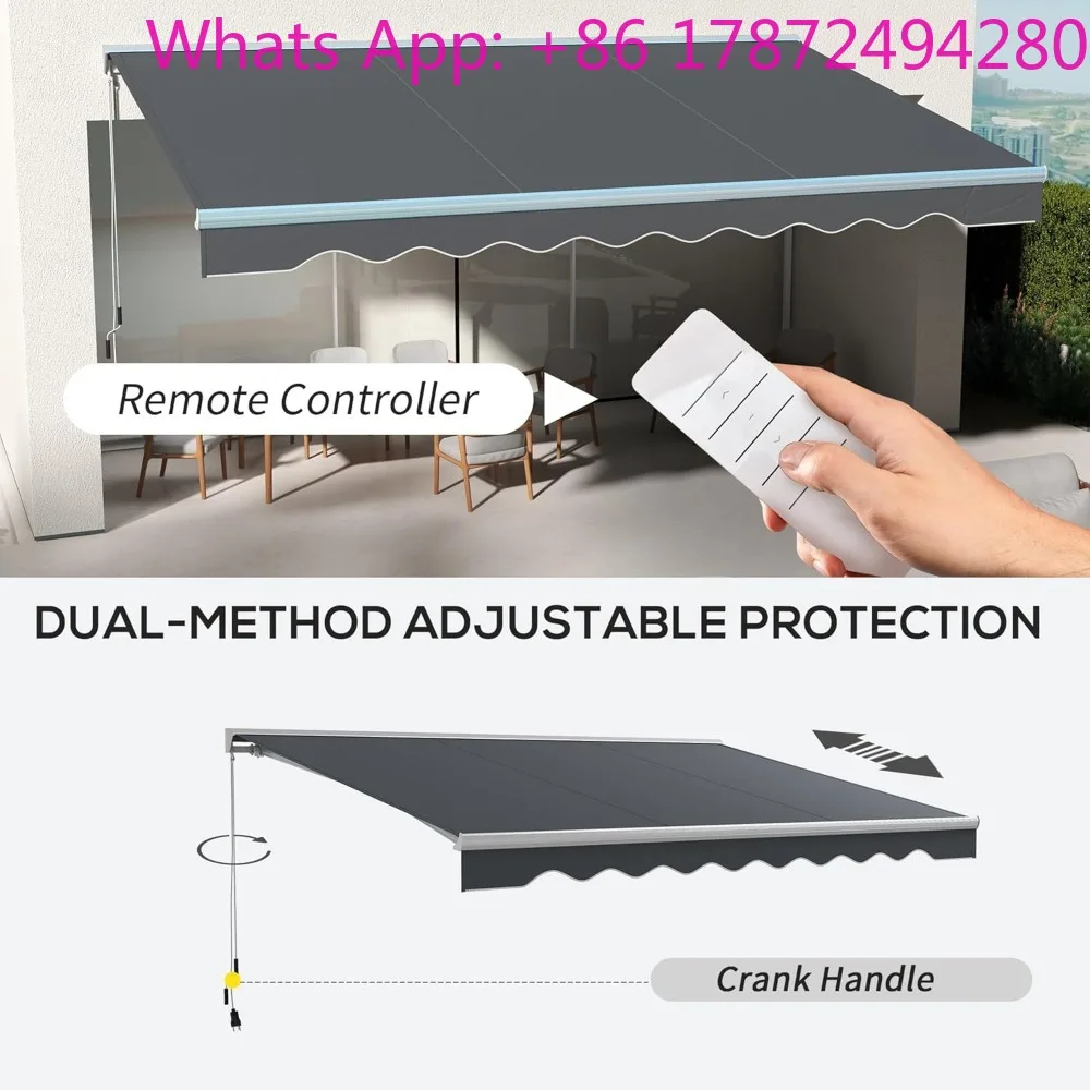 Electric Awning with LED Lights, UV40+ Sun Shade Shelter with Remote Controller and Crank Handle
Electric Awning with LED Lights, UV40+ Sun Shade Shelter with Remote Controller and Crank Handle
