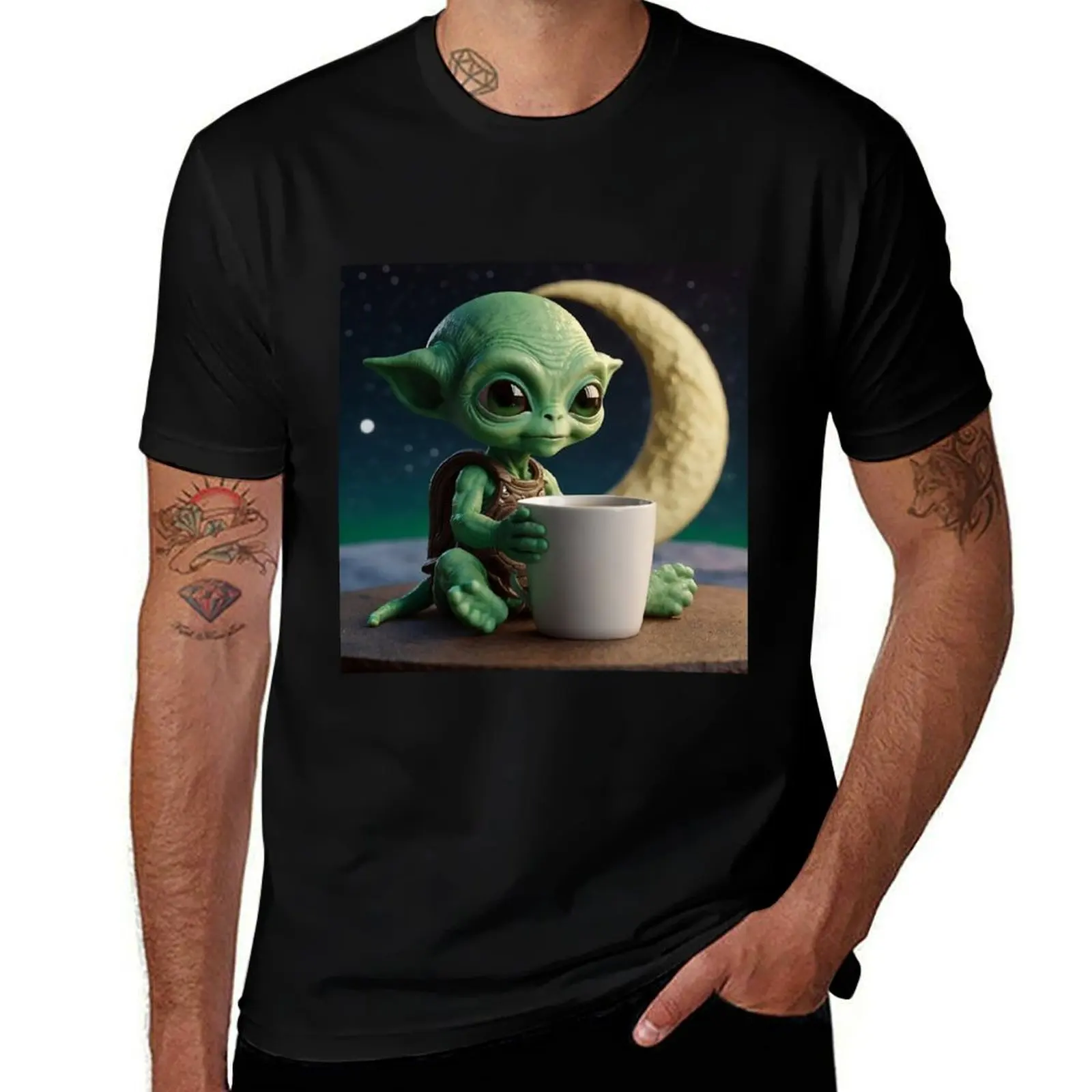Cute Green Alien Baby Sitting with Cup Moon Background Space Illustration T-Shirt quick drying funny t shirts men
Cute Green Alien Baby Sitting with Cup Moon Background Space Illustration T-Shirt quick drying funny t shirts men