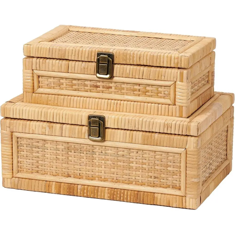Natural Rattan Boxes Set - Boho Decorative Woven Baskets, Handmade Storage for Keepsakes & Jewelry, Rectangular Organizer with L
Natural Rattan Boxes Set - Boho Decorative Woven Baskets, Handmade Storage for Keepsakes & Jewelry, Rectangular Organizer with L