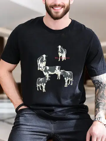 New Arrival Fashion Aelfric Eden Holstein Cow Figurines Heavyweight Hot Sale Vintage Funny Fashionable Men's T-Shirt