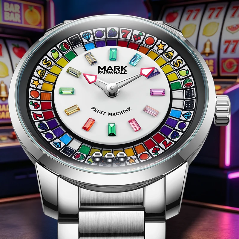 MARK FAIRWHALE Top Brand Fashion Flywheel Rotating Dial Colorful Diamonds Quartz Watch Stainless Steel Waterproof Watch for Men
MARK FAIRWHALE Top Brand Fashion Flywheel Rotating Dial Colorful Diamonds Quartz Watch Stainless Steel Waterproof Watch for Men