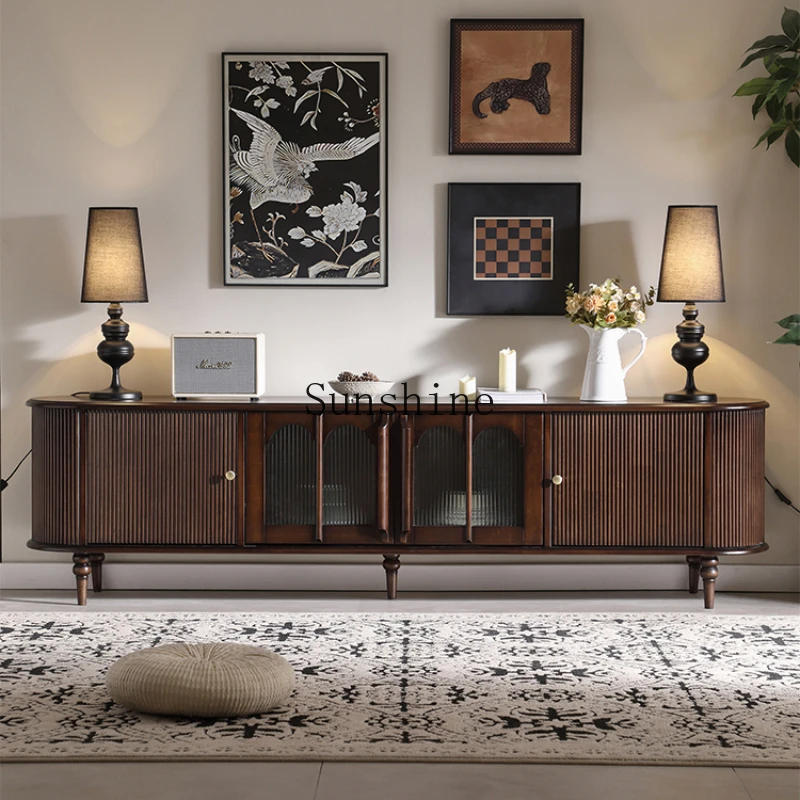 American retro solid wood small apartment living room household brown coffee table storage cabinet combination set
American retro solid wood small apartment living room household brown coffee table storage cabinet combination set