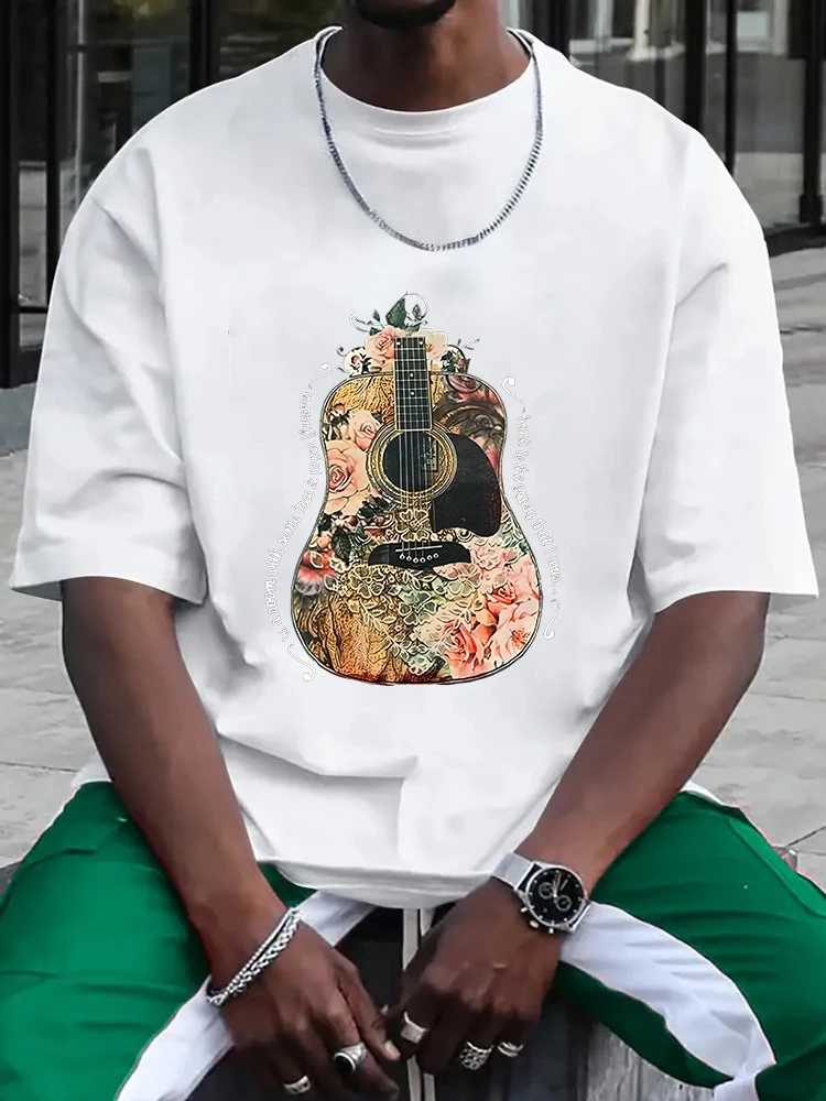 Vintage Guitar with Flowers Men's T-shirt Short Sleeve Tees Loose T-shirt Man Tops New Men T shirt Cotton Print
Vintage Guitar with Flowers Men's T-shirt Short Sleeve Tees Loose T-shirt Man Tops New Men T shirt Cotton Print