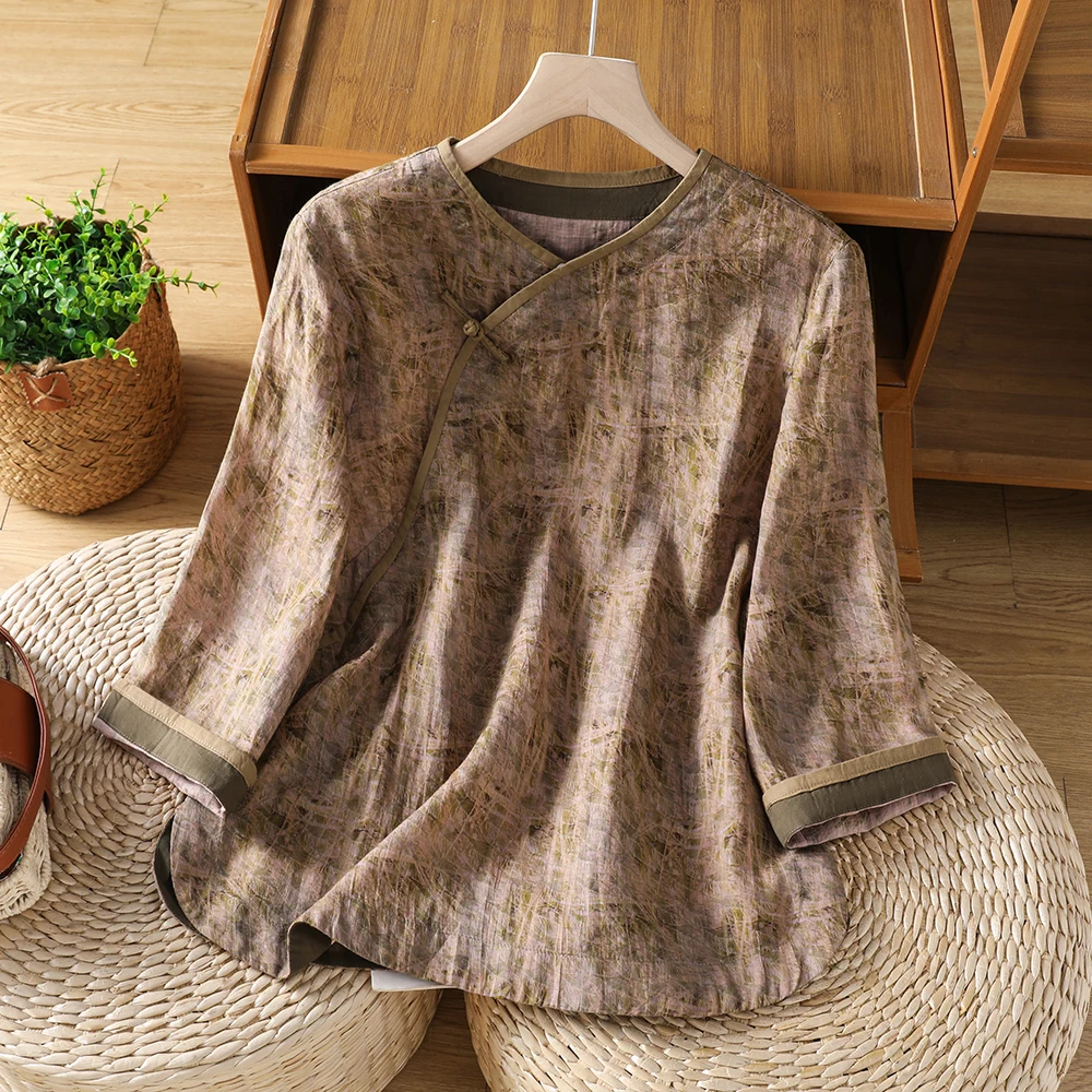 New Chinese Style Women's Slim Fit Cotton Linen Base Shirt Summer Thin Print T-Shirt Belly Cover Commute Fashion Batwing Sleeve
New Chinese Style Women's Slim Fit Cotton Linen Base Shirt Summer Thin Print T-Shirt Belly Cover Commute Fashion Batwing Sleeve