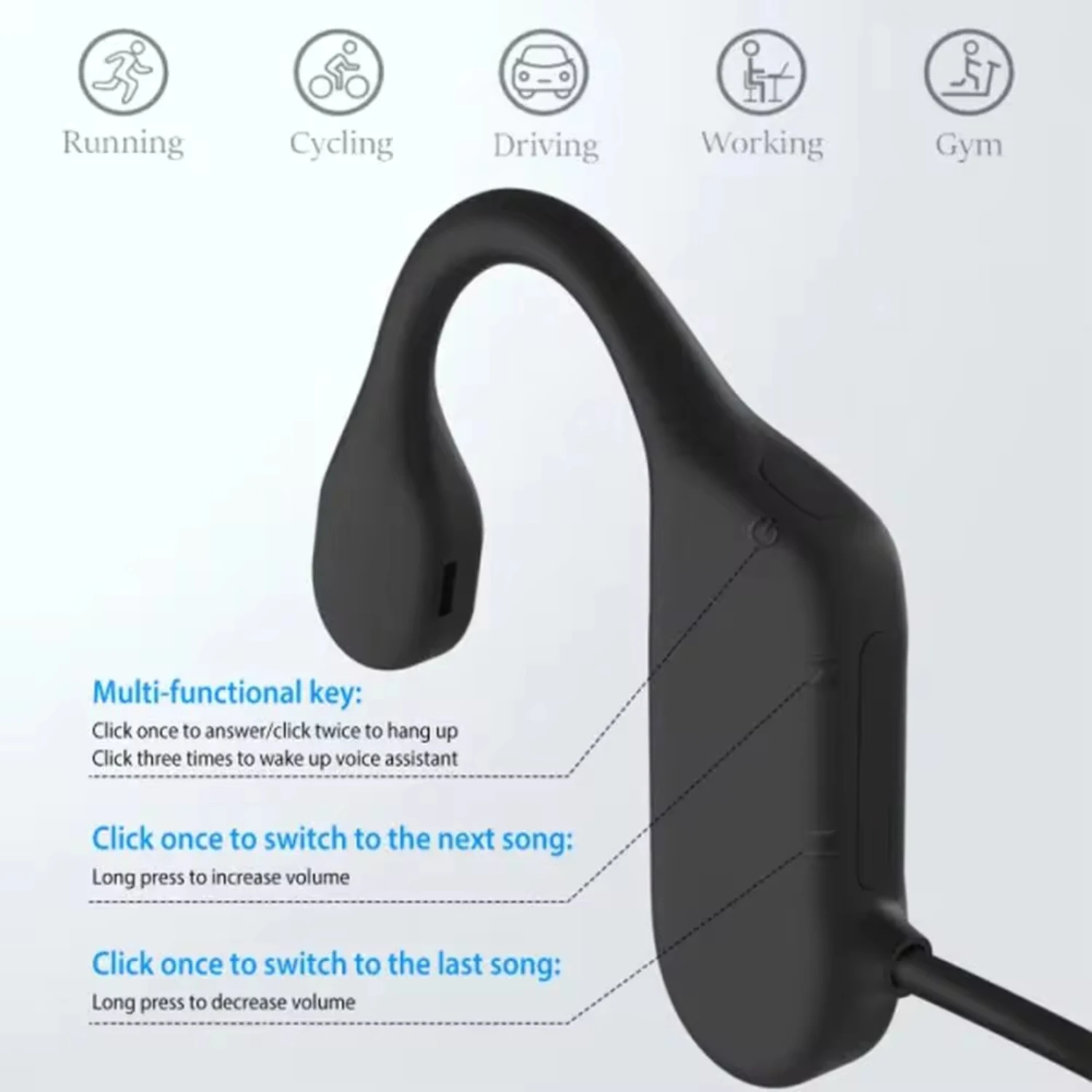 V5.1 Wireless Bone Conduction Headphone Open Ear Sports Wireless Headset w/ Mic IPX5 Sweatproof
V5.1 Wireless Bone Conduction Headphone Open Ear Sports Wireless Headset w/ Mic IPX5 Sweatproof