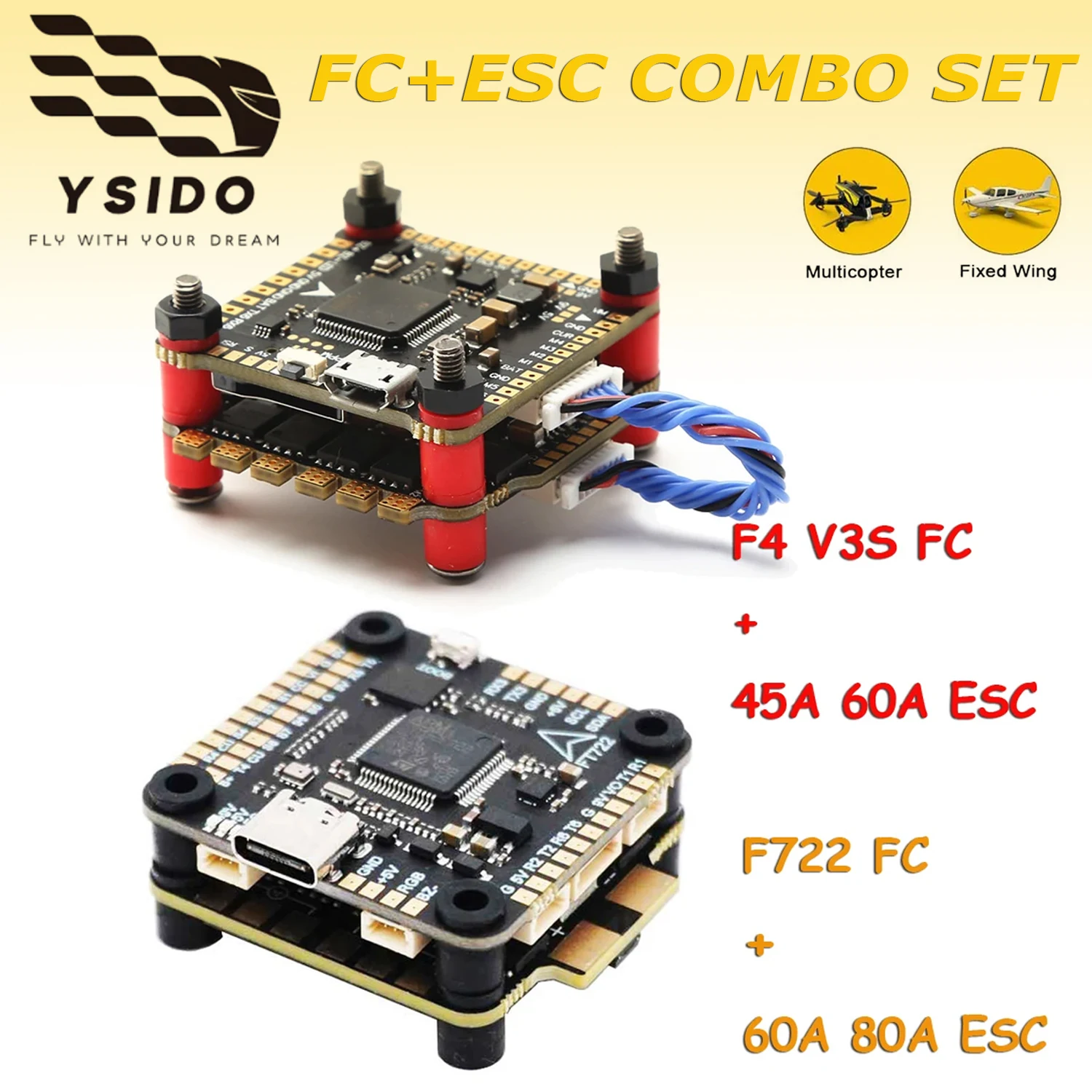 F4 V3 PLUS/ F722 F7 Flight Controller Stack/Flytower FC with 4-in-1 45A 60A 80A ESC for FPV RC Racing Drone Quadcopter RC Model
F4 V3 PLUS/ F722 F7 Flight Controller Stack/Flytower FC with 4-in-1 45A 60A 80A ESC for FPV RC Racing Drone Quadcopter RC Model