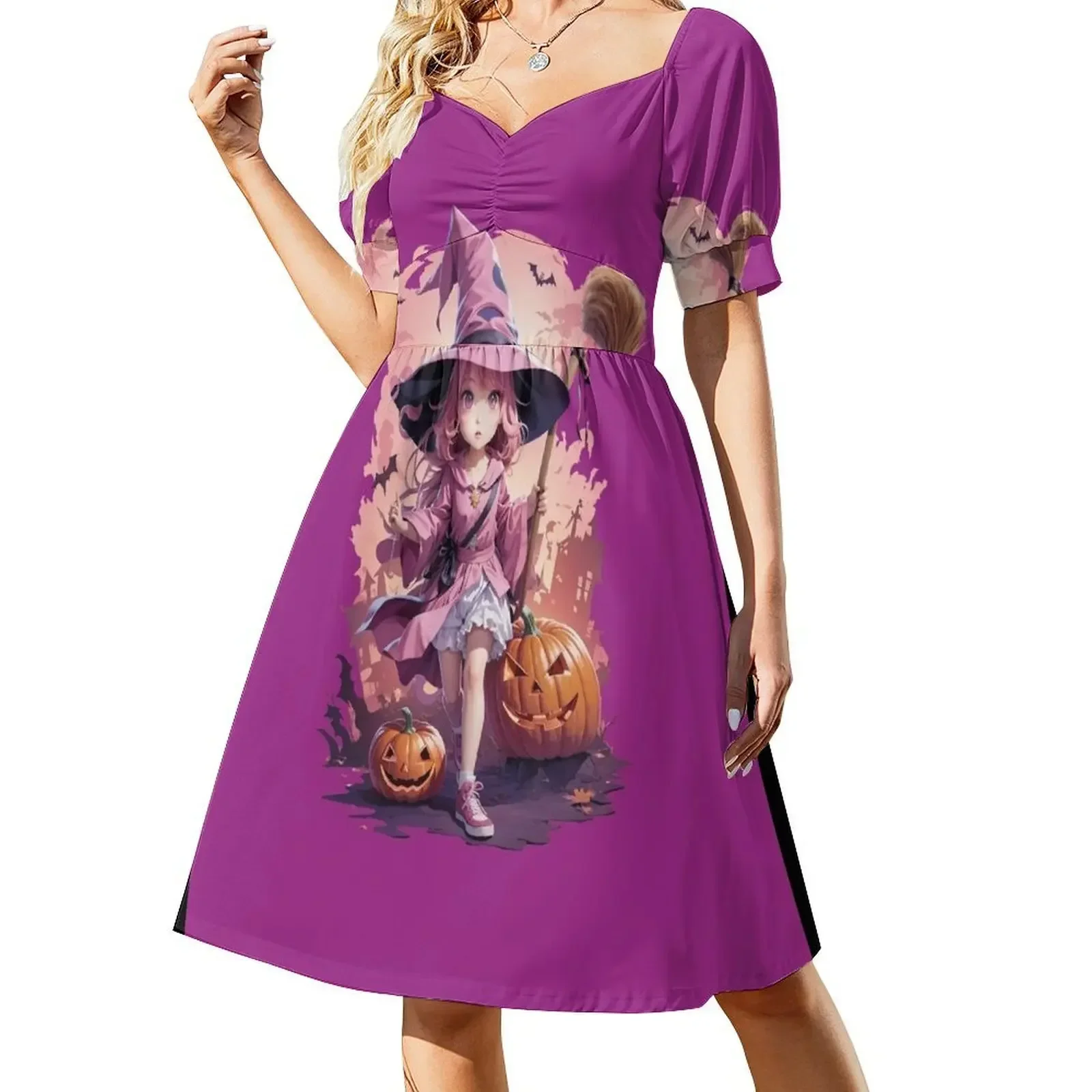 Ghostly Manga Girl with a Witch's Hat, broomstick, and a Pumpkin Head Short-Sleeved Dress dresses for official occasions Dress
Ghostly Manga Girl with a Witch's Hat, broomstick, and a Pumpkin Head Short-Sleeved Dress dresses for official occasions Dress