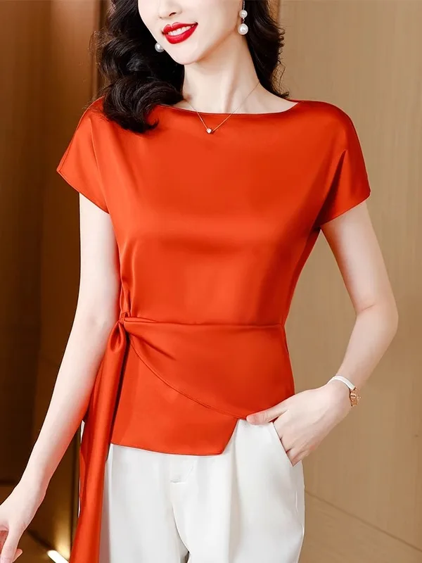 Повседневная шифоновая блузка, женская летняя футболка с коротким рукавом, облегающий топ с завязками на талии
Повседневная шифоновая блузка, женская летняя футболка с коротким рукавом, облегающий топ с завязками на талии