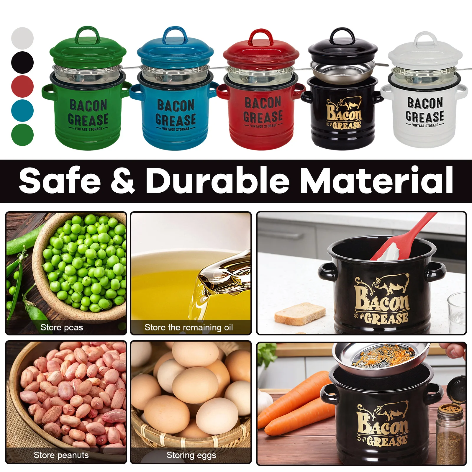 Enamel Bacon Grease Container with Strainer Large Kitchen Oil Storage Can for Cooking Frying, Baking, Storage Recycling
Enamel Bacon Grease Container with Strainer Large Kitchen Oil Storage Can for Cooking Frying, Baking, Storage Recycling