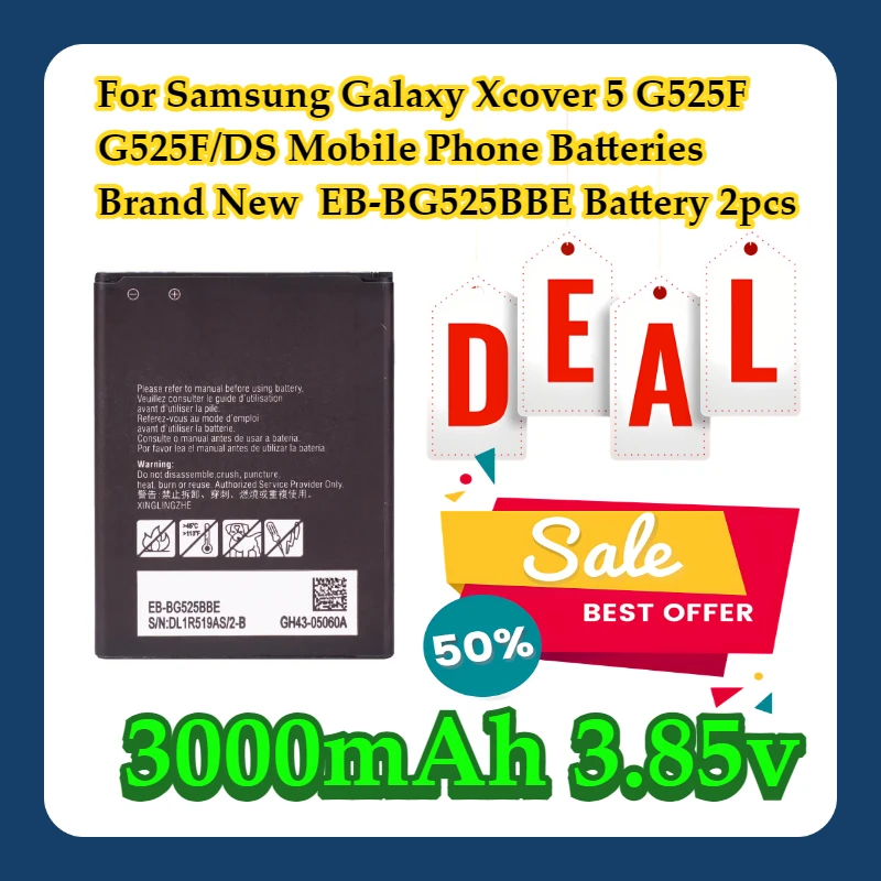 Для Samsung Galaxy Xcover 5 G525F G525F/DS аккумуляторы для мобильных телефонов совершенно новый EB-BG525BBE 3000 мАч аккумулятор 2 шт.
Для Samsung Galaxy Xcover 5 G525F G525F/DS аккумуляторы для мобильных телефонов совершенно новый EB-BG525BBE 3000 мАч аккумулятор 2 шт.