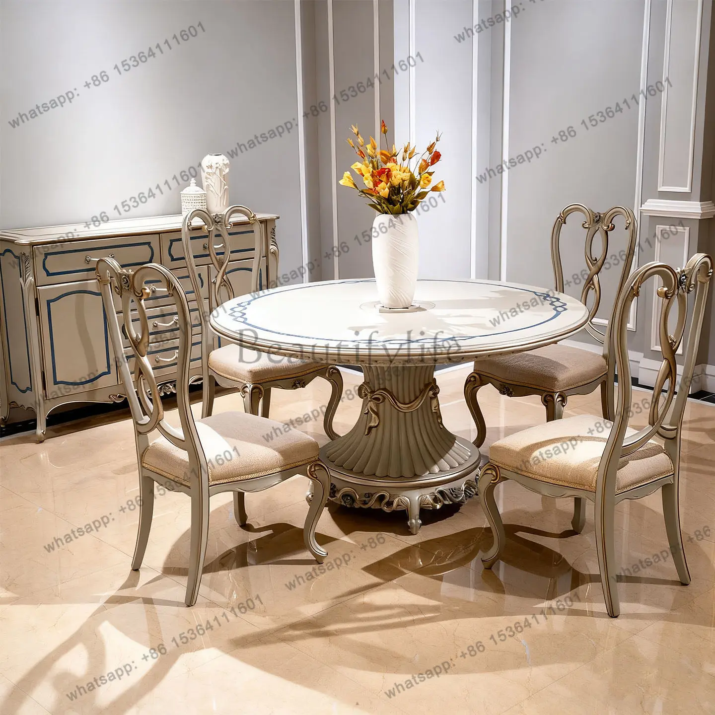 French court style solid wood carved dining table and chairs combination European neoclassical simple home use
French court style solid wood carved dining table and chairs combination European neoclassical simple home use