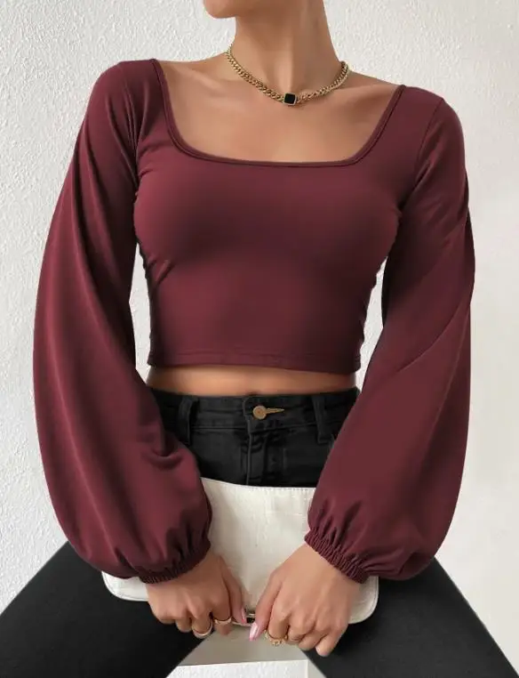 Top Women 2026 Spring Autumn New Wine Red Square Neck Long Sleeved Retro Lantern Sleeve Slim Fit Daily Basic Crop Shirt Top
Top Women 2026 Spring Autumn New Wine Red Square Neck Long Sleeved Retro Lantern Sleeve Slim Fit Daily Basic Crop Shirt Top