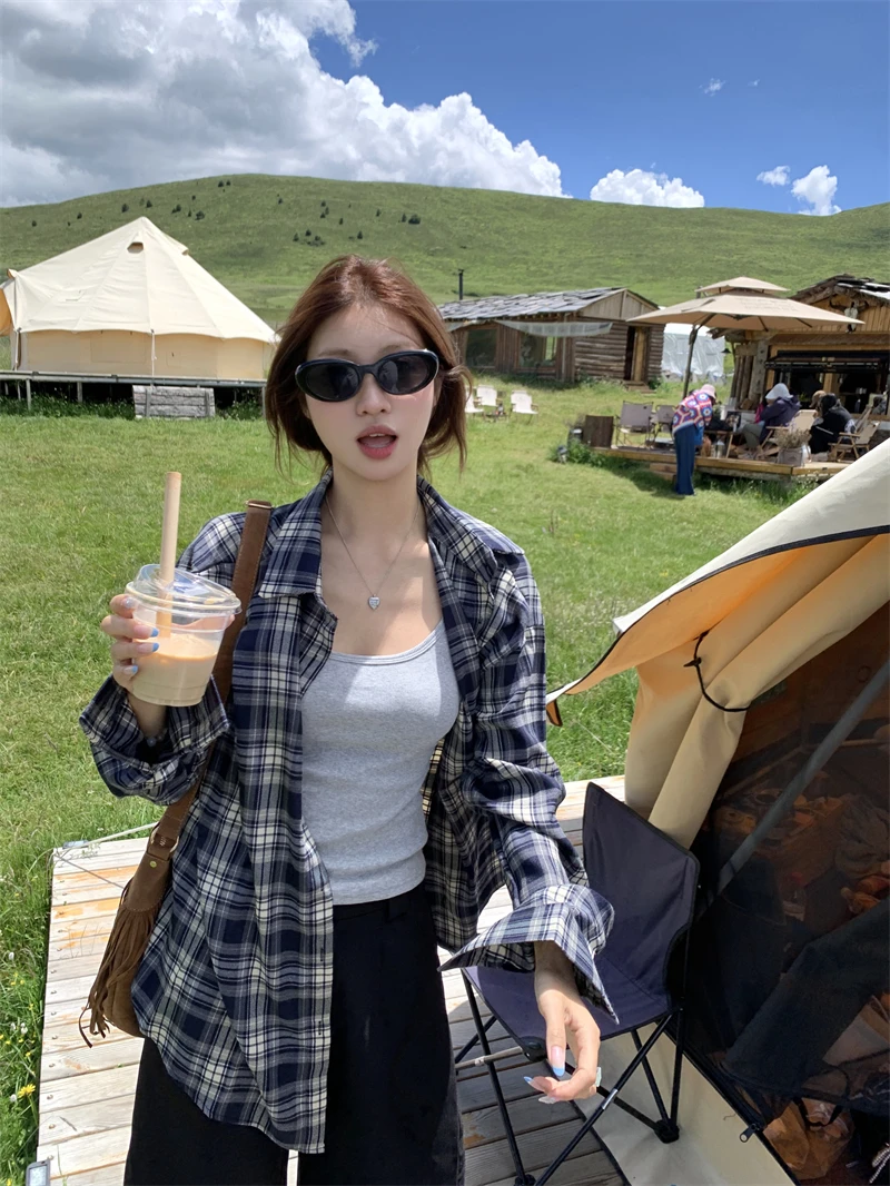 Kumikumi Korean Style Long Sleeve Plaid Shirt Women's Summer Casual Loose Versatile Mid-Length Shirt Jacket Checkered Print
Kumikumi Korean Style Long Sleeve Plaid Shirt Women's Summer Casual Loose Versatile Mid-Length Shirt Jacket Checkered Print
