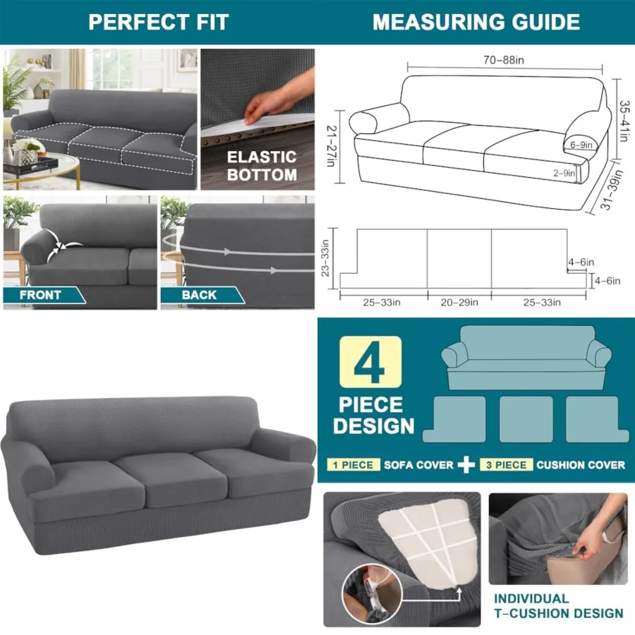 4 Piece T Cushion Sofa Slipcovers Stretch Couch Cover Furniture Covers with 3 Individual T Cushion Covers, Machine Washable 3 C
4 Piece T Cushion Sofa Slipcovers Stretch Couch Cover Furniture Covers with 3 Individual T Cushion Covers, Machine Washable 3 C