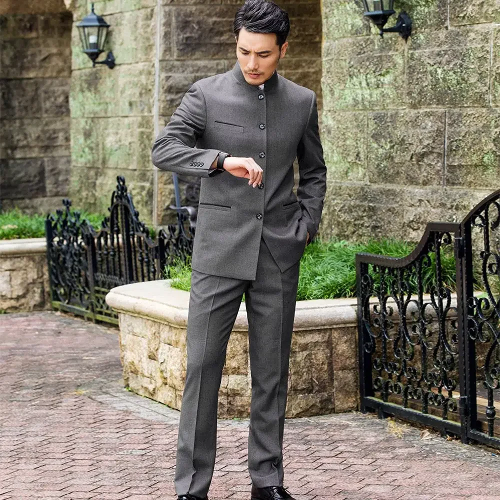 Stand Lapel Single Breasted Solid Color Grey Formal Men Suit Customized 2 Pcs Jacket Pants Luxury Blazer Business Costume Homme
Stand Lapel Single Breasted Solid Color Grey Formal Men Suit Customized 2 Pcs Jacket Pants Luxury Blazer Business Costume Homme