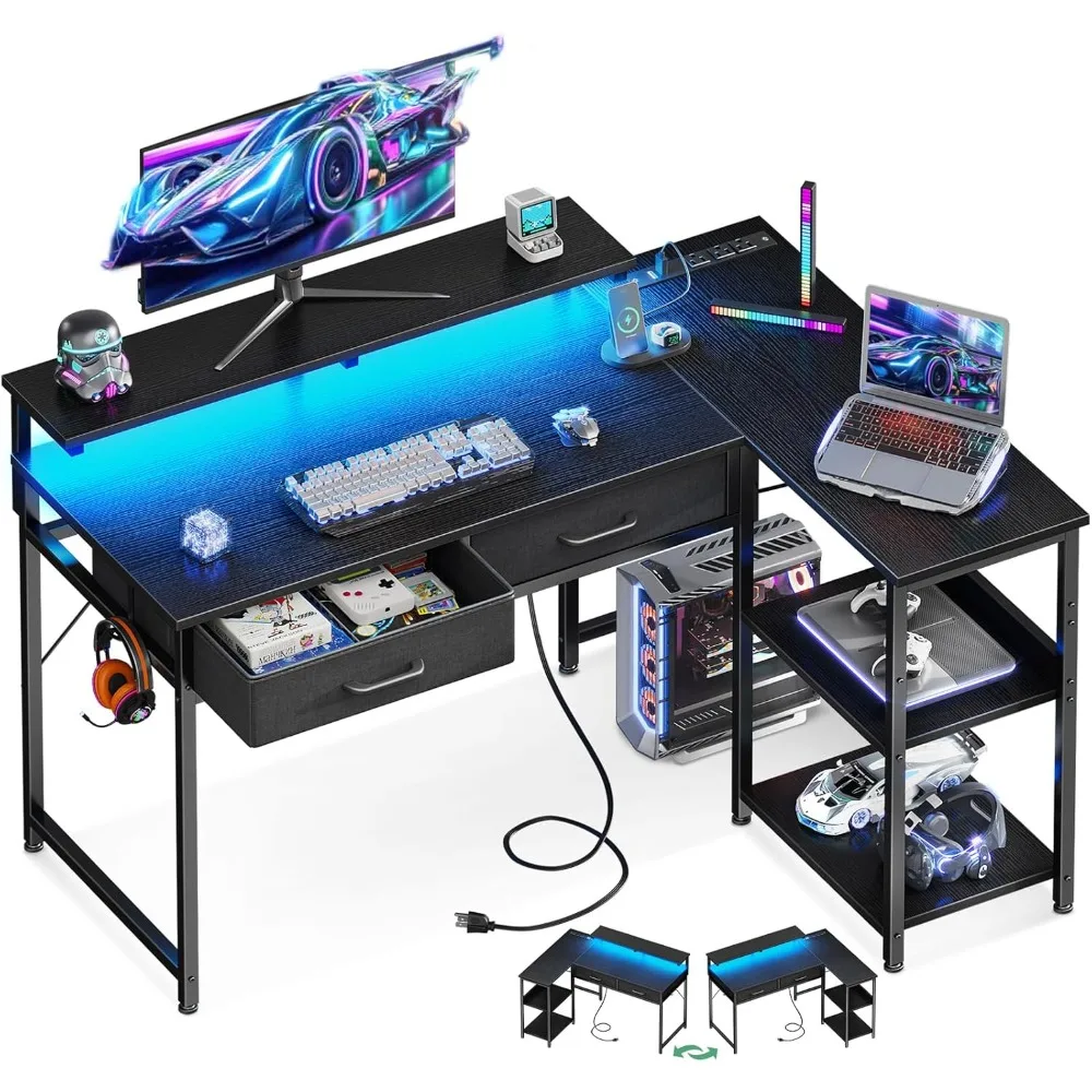L Shaped Gaming Desk with 2 Drawers & Storage Shelves, Computer Desk with USB Ports, Study Writing Table for Bedroom
L Shaped Gaming Desk with 2 Drawers & Storage Shelves, Computer Desk with USB Ports, Study Writing Table for Bedroom
