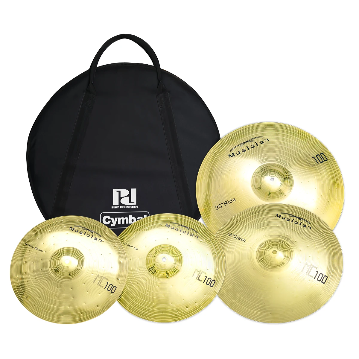 PDMC100 Professional Handmade Bronze Cymbal Pack 4-Piece Set With 14"+14+16"+20" Hi-Hat Crash & Ride For Live Performance