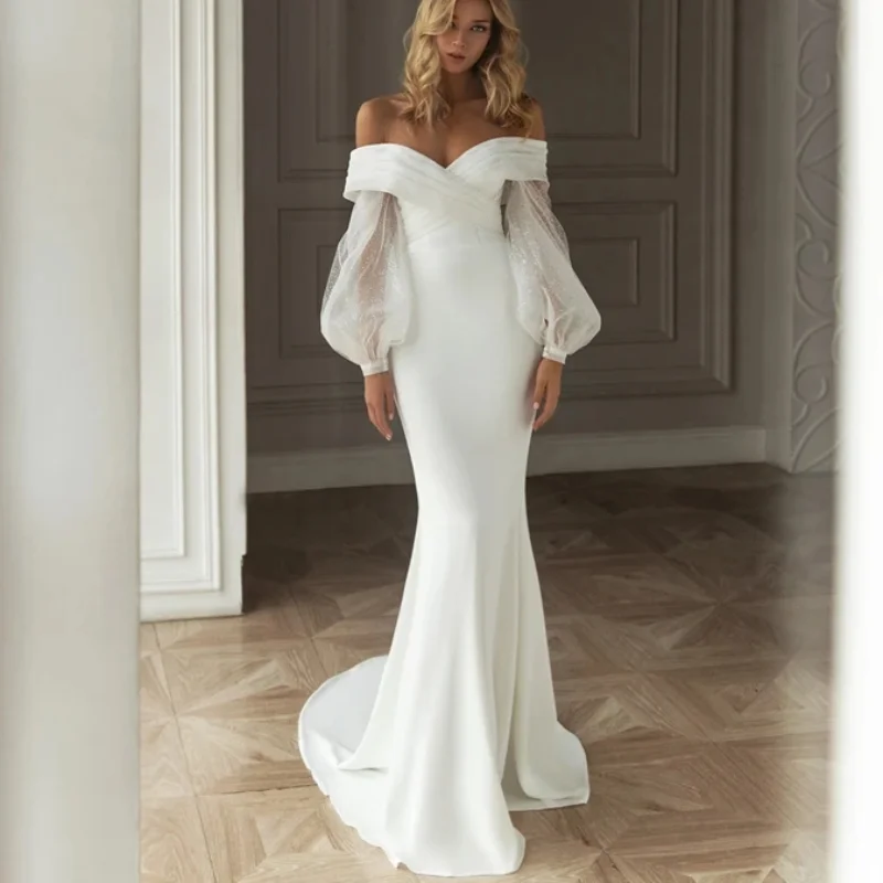 Wholesale Mermaid Long Puff Sleeves Wedding Dresses 2023 Off The Shoulder Court Train Satin Princess Bridal Gowns
Wholesale Mermaid Long Puff Sleeves Wedding Dresses 2023 Off The Shoulder Court Train Satin Princess Bridal Gowns