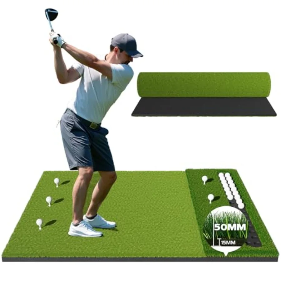 Golf Mat - 5x4ft Golf Hitting Mat for Simulators, Backyard, Garage, Indoor & Outdoor Use, Features Dual-Turf Mats with Ball Tray for Chipping and Swing Training
Golf Mat - 5x4ft Golf Hitting Mat for Simulators, Backyard, Garage, Indoor & Outdoor Use, Features Dual-Turf Mats with Ball Tray for Chipping and Swing Training