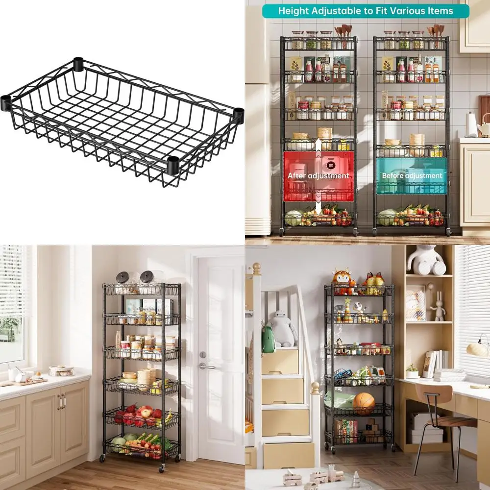 6-ярусный регулируемый стеллаж из проволочных полок с большими корзинами для хранения на кухне, в гараже или офисе, 17x12x63, черный
6-ярусный регулируемый стеллаж из проволочных полок с большими корзинами для хранения на кухне, в гараже или офисе, 17x12x63, черный