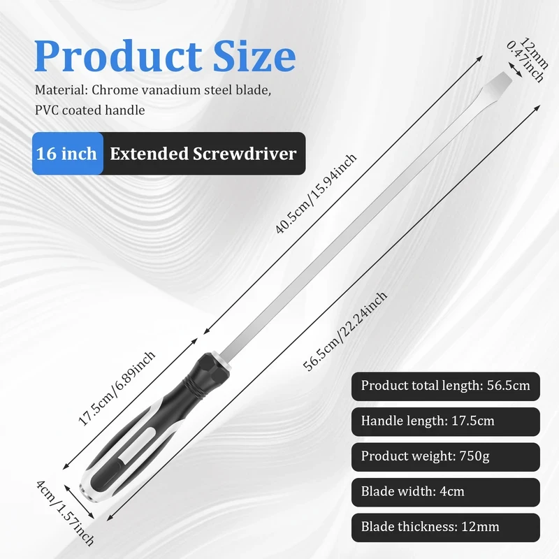 Extra Long Demolition Screwdriver 22 Inch Chrome Vanadium Steel Heavy Duty Slotted For Car Repair Tool Set
Extra Long Demolition Screwdriver 22 Inch Chrome Vanadium Steel Heavy Duty Slotted For Car Repair Tool Set