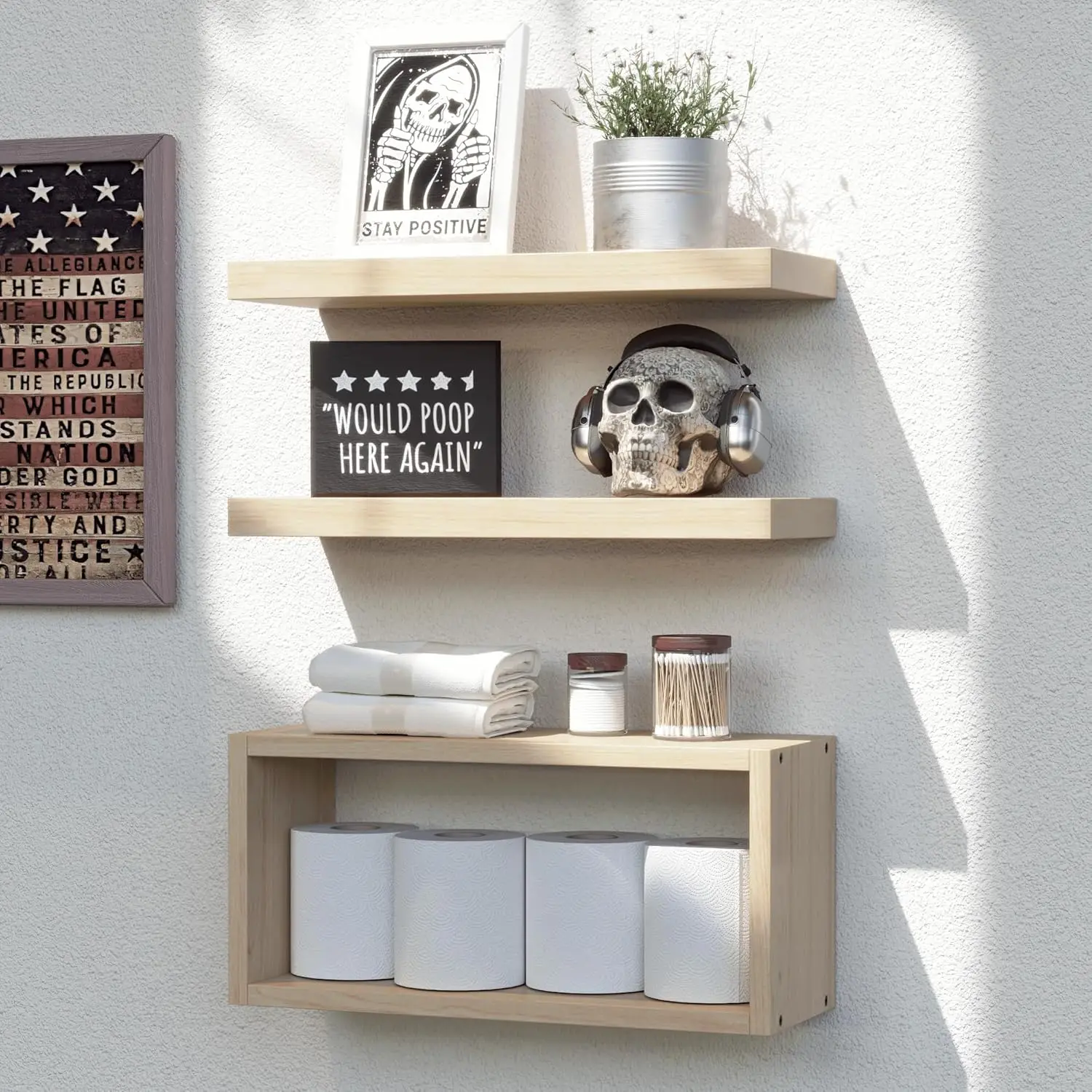 Floating Shelves Set of 3, Modern Bathroom Shelves Wall Mounted with Invisible Brackets Over Toilet, Rustic Wall Shelve
Floating Shelves Set of 3, Modern Bathroom Shelves Wall Mounted with Invisible Brackets Over Toilet, Rustic Wall Shelve