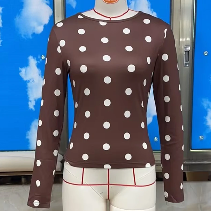 Women's Slim Fit Long Sleeve Tee Shirt Casual Polka Dot Top Brown Stretchy Fitted Stylish Fashion for Fall
Women's Slim Fit Long Sleeve Tee Shirt Casual Polka Dot Top Brown Stretchy Fitted Stylish Fashion for Fall