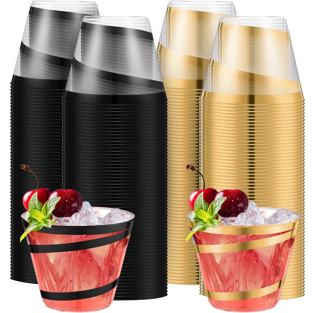 200pcs 9 oz Rimmed Swirl Plastic Cups | Disposable Wine Drinking Cups, Clear Elegant Halloween Tumblers for Christmas Party Supplies, Black and Golden, Hand Wash Only
200pcs 9 oz Rimmed Swirl Plastic Cups | Disposable Wine Drinking Cups, Clear Elegant Halloween Tumblers for Christmas Party Supplies, Black and Golden, Hand Wash Only