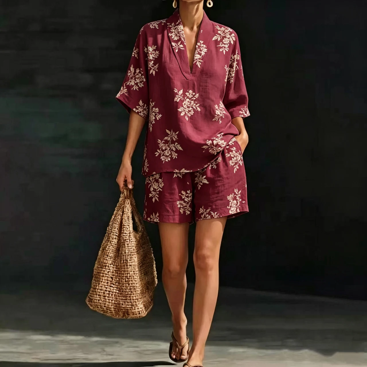 2 Pieces Set For Woman Fashion Casual Flower Printed Two Piece Set Summer Sexy V Neck Short Sleeves Tops And Shorts 2 Sets
2 Pieces Set For Woman Fashion Casual Flower Printed Two Piece Set Summer Sexy V Neck Short Sleeves Tops And Shorts 2 Sets