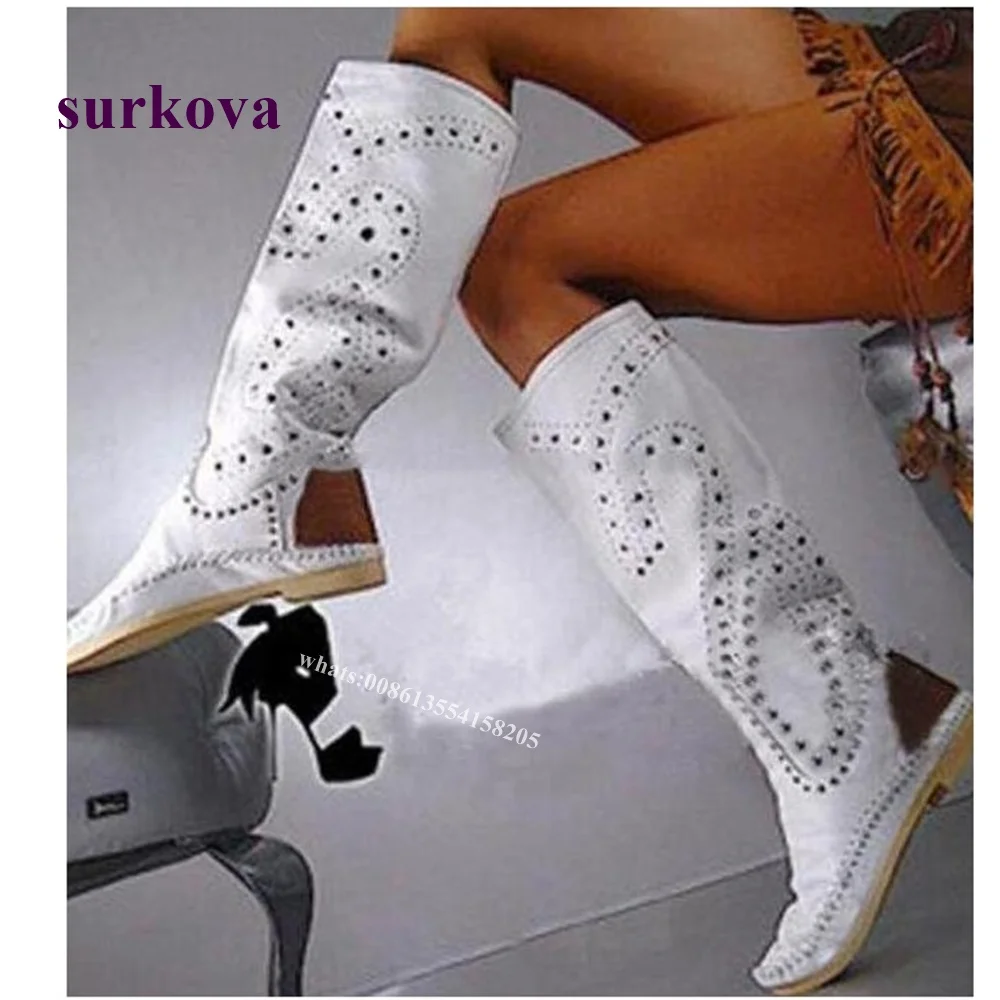 White Rivet Knee High Boots 2022 New Round Toe Strappy Flat with Boots Casual Autumn Women's Shoe Pleated Patchwork Office Shoes
White Rivet Knee High Boots 2022 New Round Toe Strappy Flat with Boots Casual Autumn Women's Shoe Pleated Patchwork Office Shoes