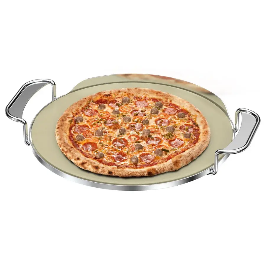 Gourmet BBQ System Pizza Stone, 13inch Baking Stone with Stainless Steel Carry Rack,
Gourmet BBQ System Pizza Stone, 13inch Baking Stone with Stainless Steel Carry Rack,