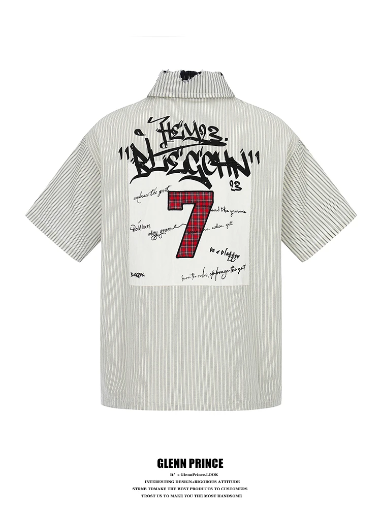 Loose Fit Men's Short Sleeve Shirt Graffiti Patchwork Distressed Stripes BF Lazy Feeling Cotton Youth Summer Fashion Shirt
Loose Fit Men's Short Sleeve Shirt Graffiti Patchwork Distressed Stripes BF Lazy Feeling Cotton Youth Summer Fashion Shirt