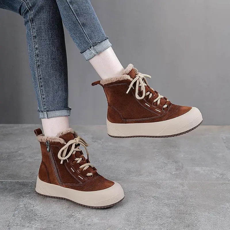 Warm Fleece Lined Genuine Leather Casual Shoes Vintage Short Boots Women's Winter Fashion Boots round Toe mid Heel Rubber Sole
Warm Fleece Lined Genuine Leather Casual Shoes Vintage Short Boots Women's Winter Fashion Boots round Toe mid Heel Rubber Sole