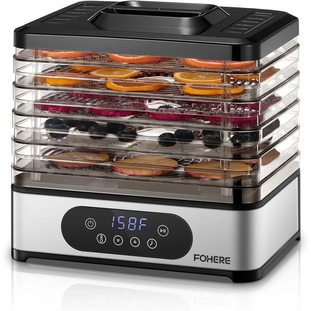 Food and Jerky Dehydrator with 5 BPA-Free Trays, Fruit, Herbs, Meat, Dog Treats, 48H Timer and 95-158° Temperature Control, 400W
Food and Jerky Dehydrator with 5 BPA-Free Trays, Fruit, Herbs, Meat, Dog Treats, 48H Timer and 95-158° Temperature Control, 400W