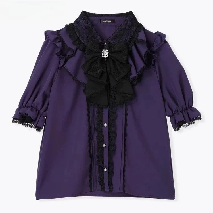 Lapel Lace Short Sleeve Versatile Shirt Japanese New Camisas Women's Mine Lolita Dark Color Sweet and Cute Bow Tops Blouse
Lapel Lace Short Sleeve Versatile Shirt Japanese New Camisas Women's Mine Lolita Dark Color Sweet and Cute Bow Tops Blouse