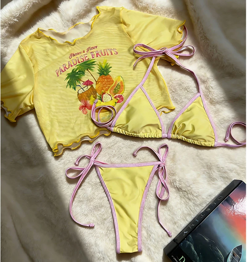 Sexy Women's Swimsuit 2026 Fruit Print Bikinis Short Sleeve Three-pieces Split Bathing Suit Lace Up Thong Bikini Swimwear
Sexy Women's Swimsuit 2026 Fruit Print Bikinis Short Sleeve Three-pieces Split Bathing Suit Lace Up Thong Bikini Swimwear