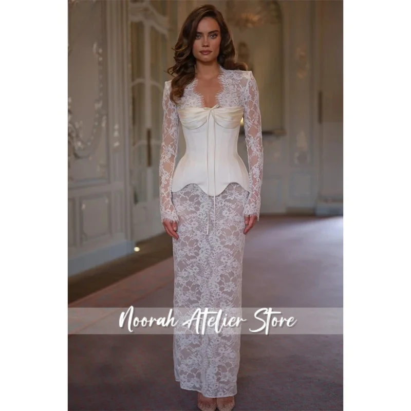 Customized White Mermaid Bow Collar Wedding Dress Lace Long Sleeve Lace-Up vestidos de noche Floor-Length robe de mariée
Customized White Mermaid Bow Collar Wedding Dress Lace Long Sleeve Lace-Up vestidos de noche Floor-Length robe de mariée