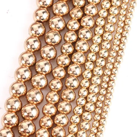 2strands 3/6/8/10mm Natural KC Golden Plated Hematite Stone Round Spacer Beads for Jewelry Making DIY Bracelets Necklace 15”