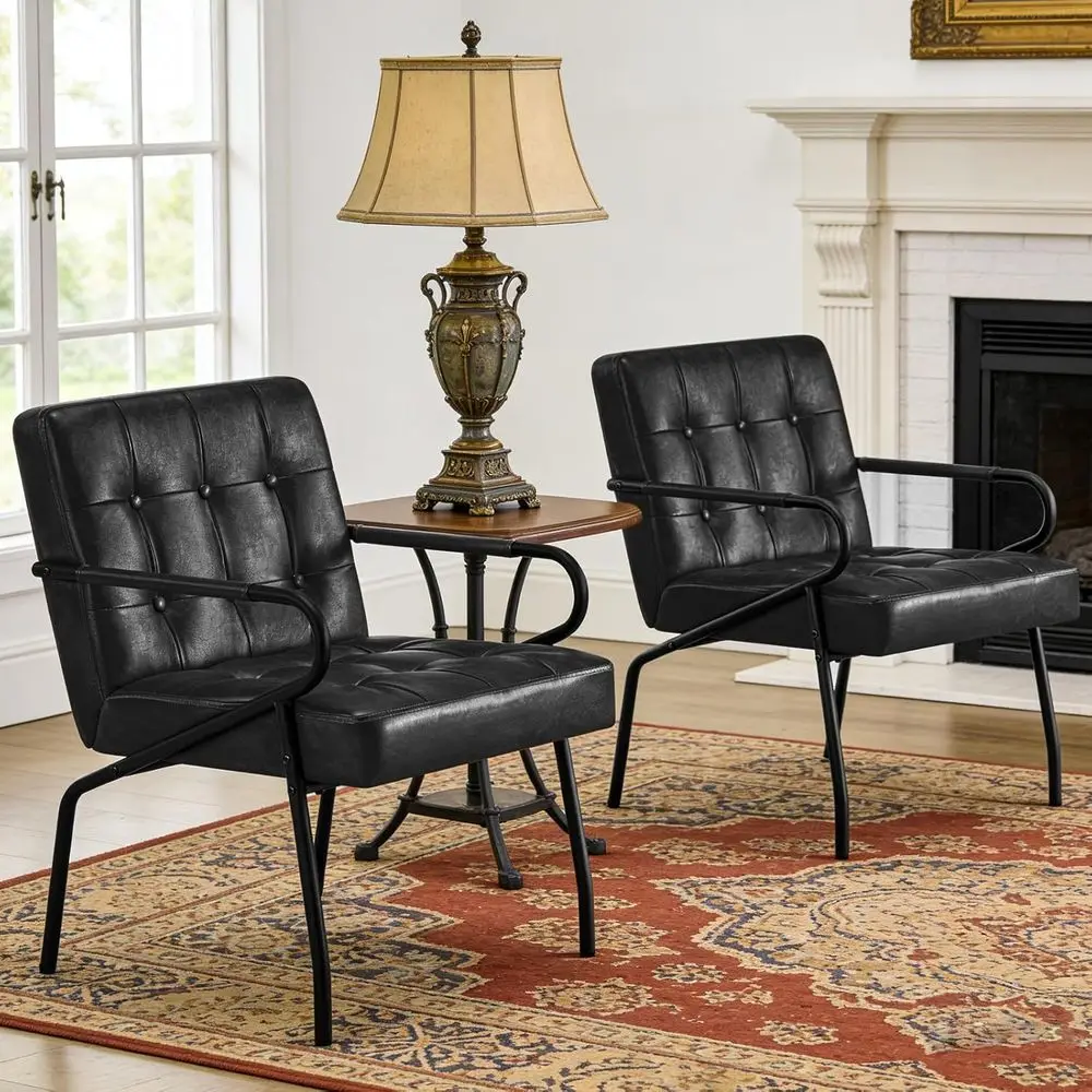 Elegant Black Leather Accent Chair Set of 2, Modern Ergonomic Reading Armchairs with Plush Spring Cushion for Living Room, Waiti
Elegant Black Leather Accent Chair Set of 2, Modern Ergonomic Reading Armchairs with Plush Spring Cushion for Living Room, Waiti