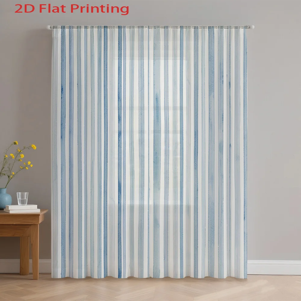 2D FLAT 2pcs Sheer Curtains Blue White Vertical Stripes Pattern Rod Pocket Window Drapes, Filtering Panels for Bedroom Living Ro
2D FLAT 2pcs Sheer Curtains Blue White Vertical Stripes Pattern Rod Pocket Window Drapes, Filtering Panels for Bedroom Living Ro