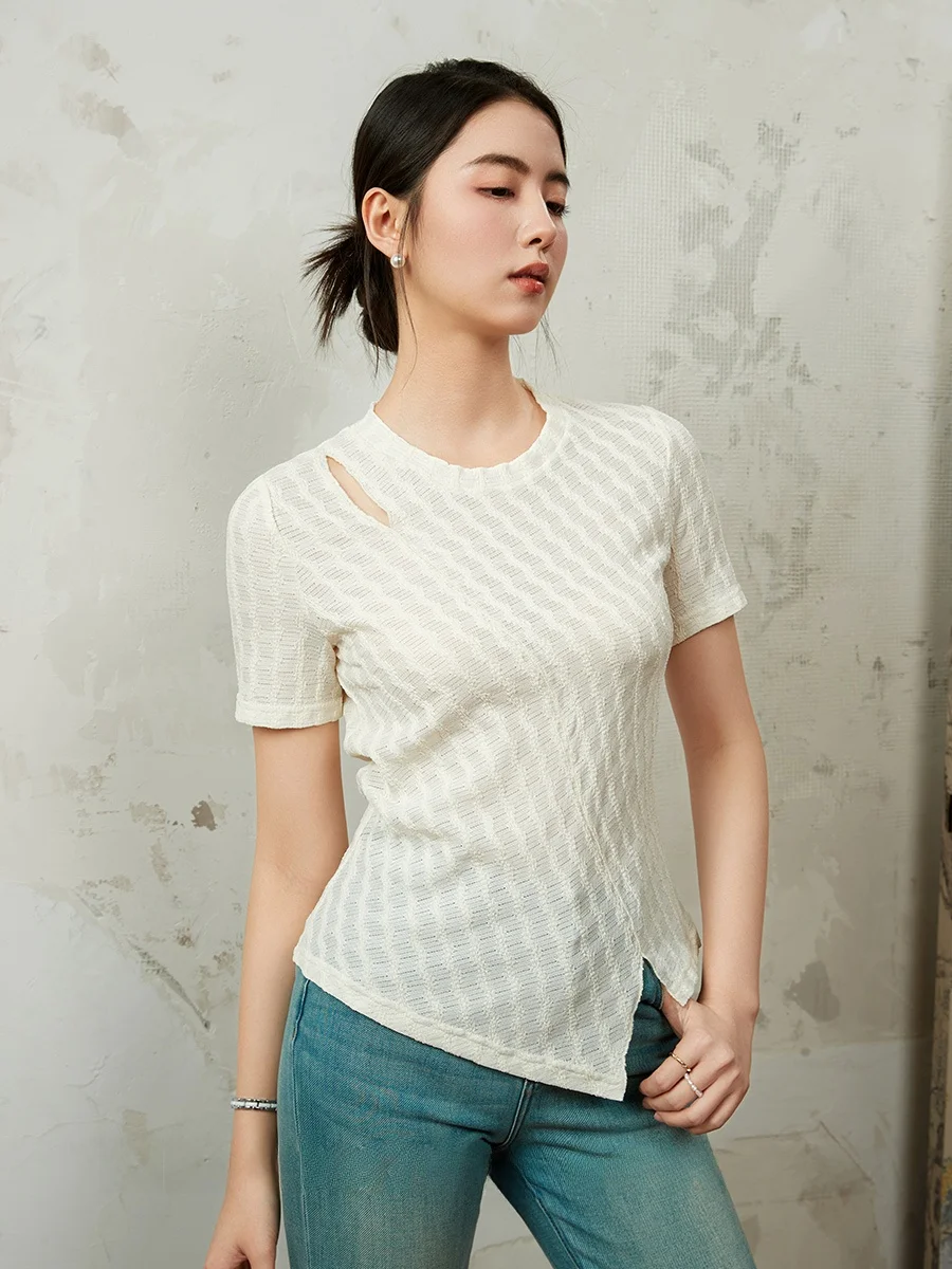 Kiki Women's Knitted Short Sleeve T-shirt Asymmetric Texture Hollow out Neck Design White Summer Top Commute Style Polyester ...
Kiki Women's Knitted Short Sleeve T-shirt Asymmetric Texture Hollow out Neck Design White Summer Top Commute Style Polyester ...