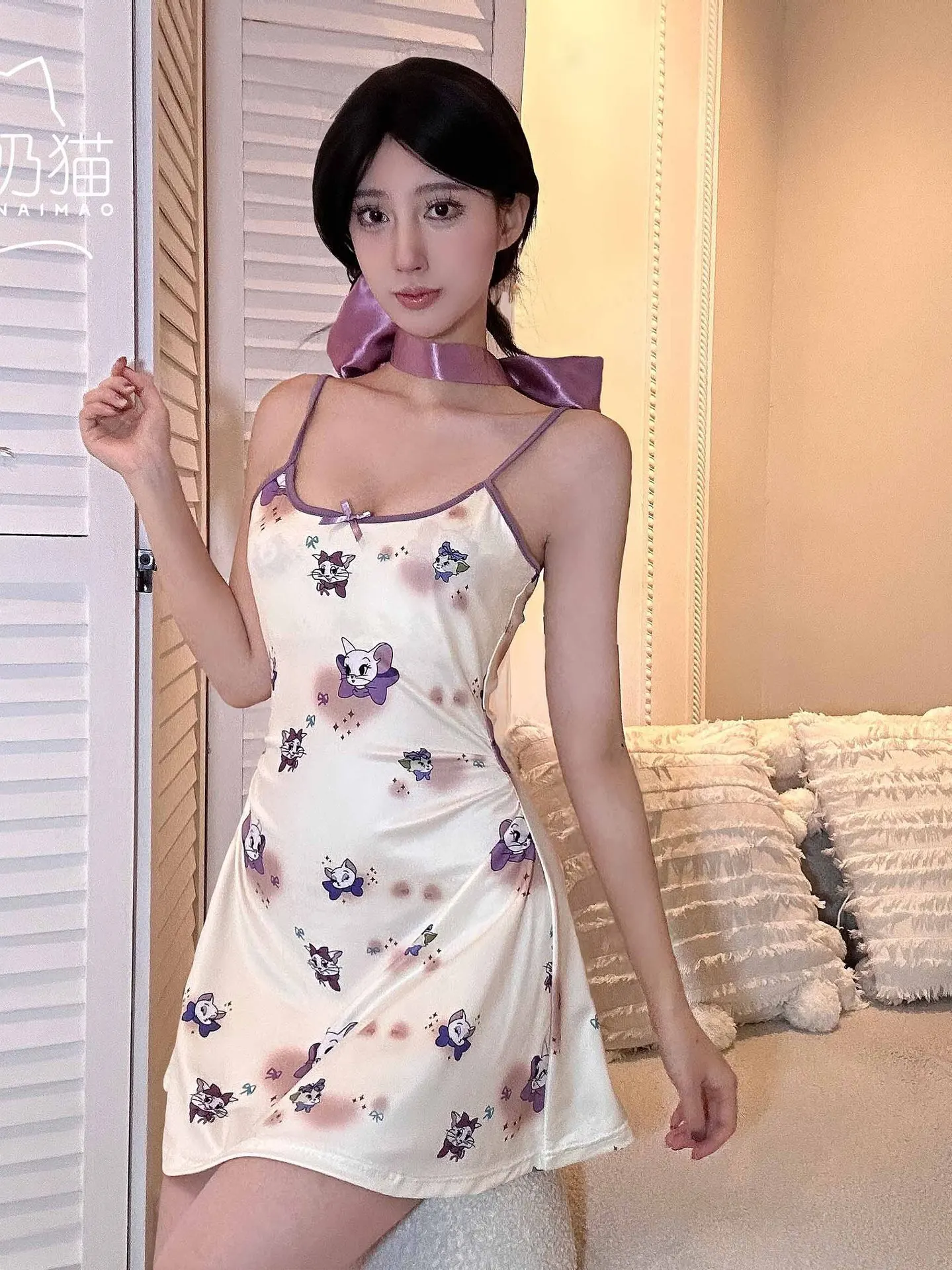 Cat Printed Purple Strap Sleeping Women's Sleeveless White Dress Pure Desire Spicy Cute Girl Charming Smooth Comfortable WWCO
Cat Printed Purple Strap Sleeping Women's Sleeveless White Dress Pure Desire Spicy Cute Girl Charming Smooth Comfortable WWCO