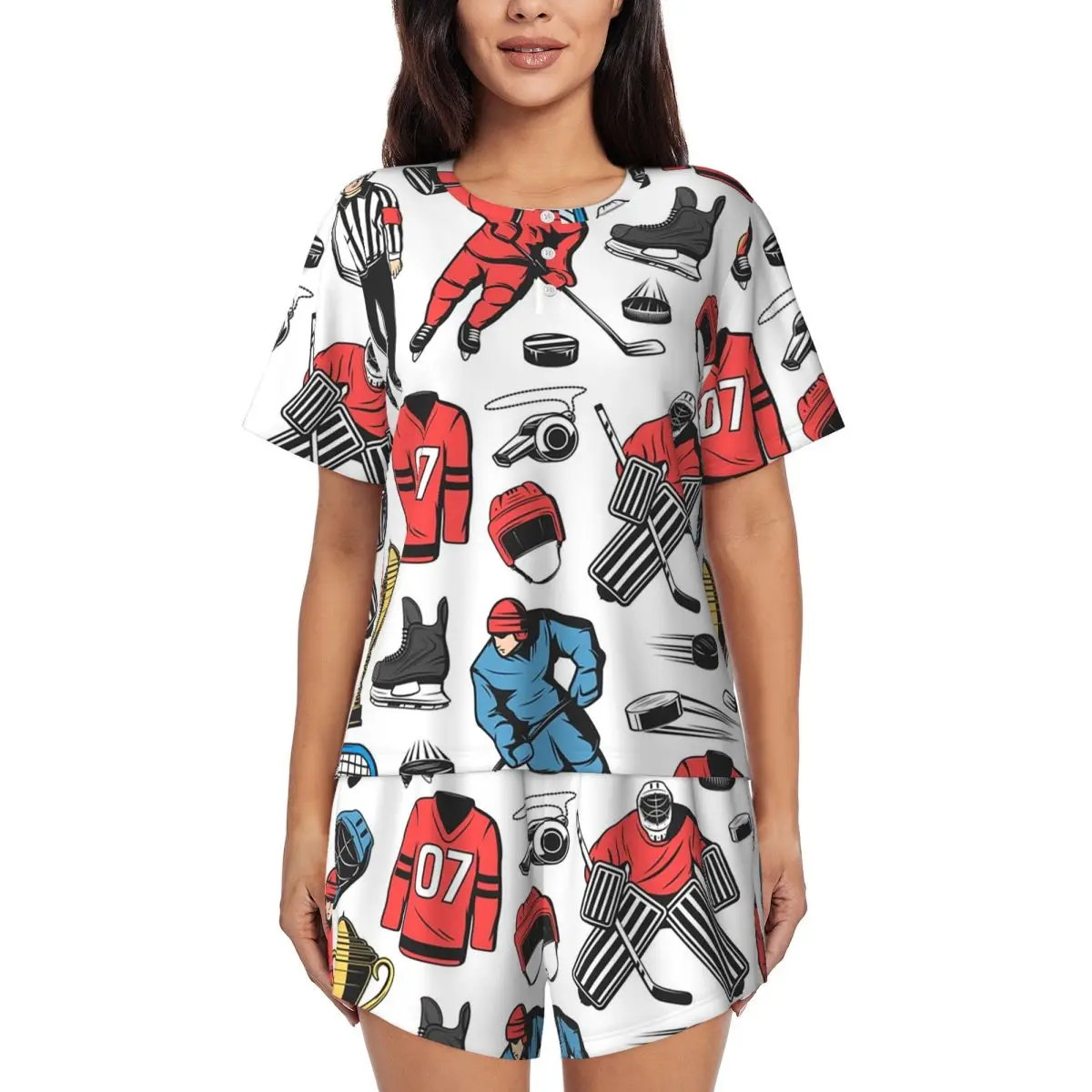 Ice Hockey Players On Rink Round Neck Short Sleeves Nightdress for Sleeping Sleepshirts Women Soft Pajama Set Short Pants
Ice Hockey Players On Rink Round Neck Short Sleeves Nightdress for Sleeping Sleepshirts Women Soft Pajama Set Short Pants