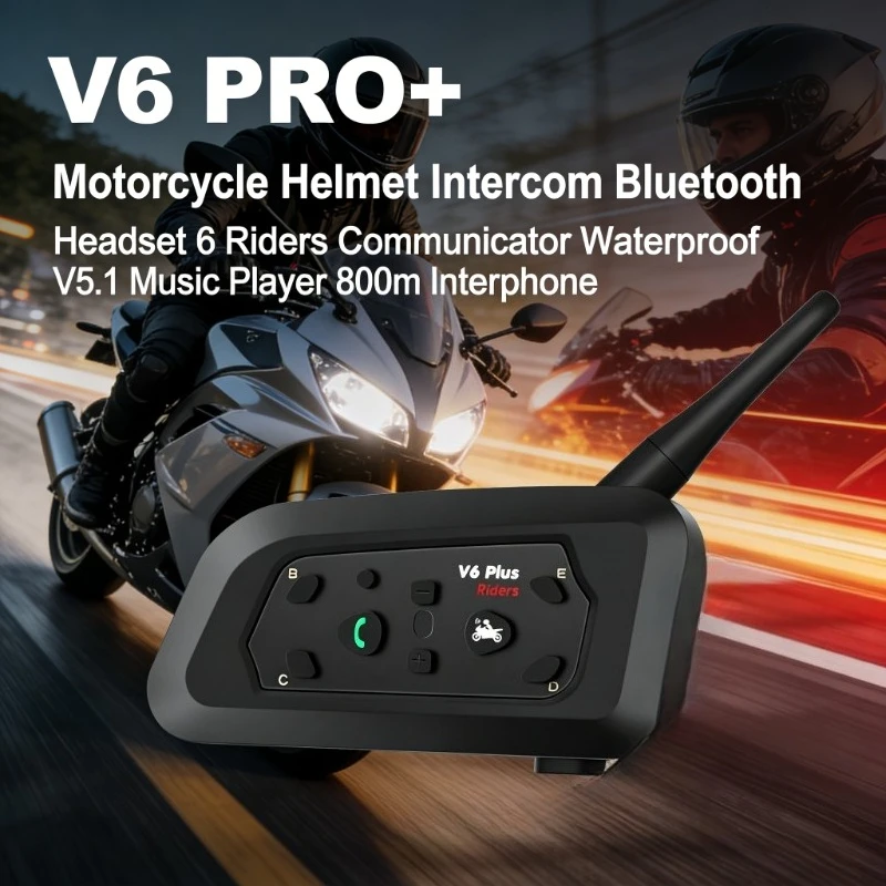 V6 PRO+ 800m Motorcycle Intercom BT5.1 6 Riders Helmet Headset Waterproof Music Player Wireless Communication Interphone
V6 PRO+ 800m Motorcycle Intercom BT5.1 6 Riders Helmet Headset Waterproof Music Player Wireless Communication Interphone