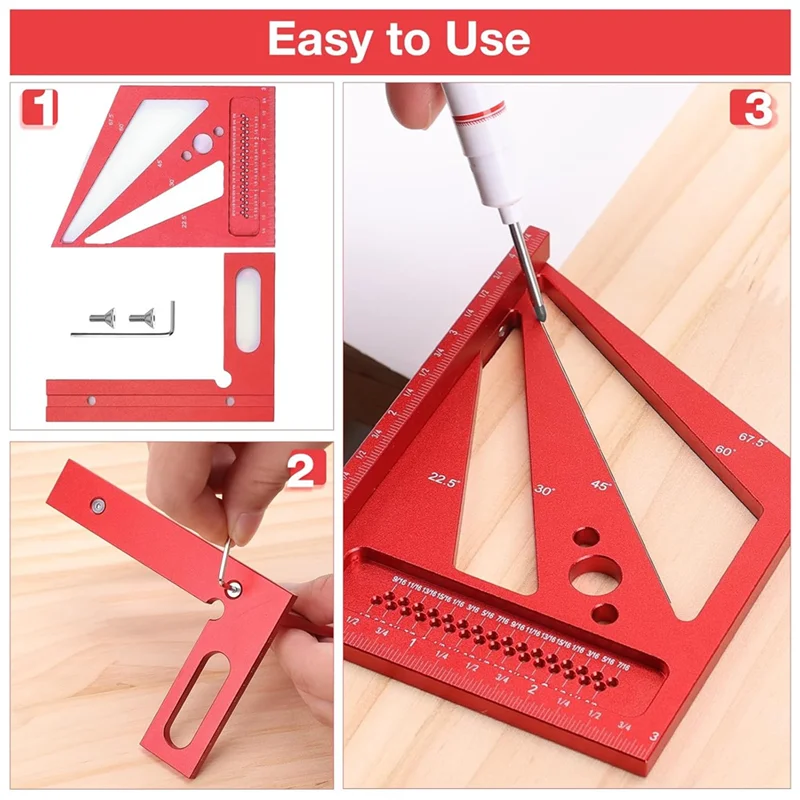 3D Multi Angle Measuring Ruler With 2 Pens, 22.5-90 Degree Aluminum Alloy Woodworking Square, Drawing Line Ruler-New
3D Multi Angle Measuring Ruler With 2 Pens, 22.5-90 Degree Aluminum Alloy Woodworking Square, Drawing Line Ruler-New